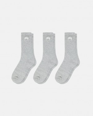 Grey Stussy Stock Crew Sock Pack Unisex Socks | 709-HGZAFI